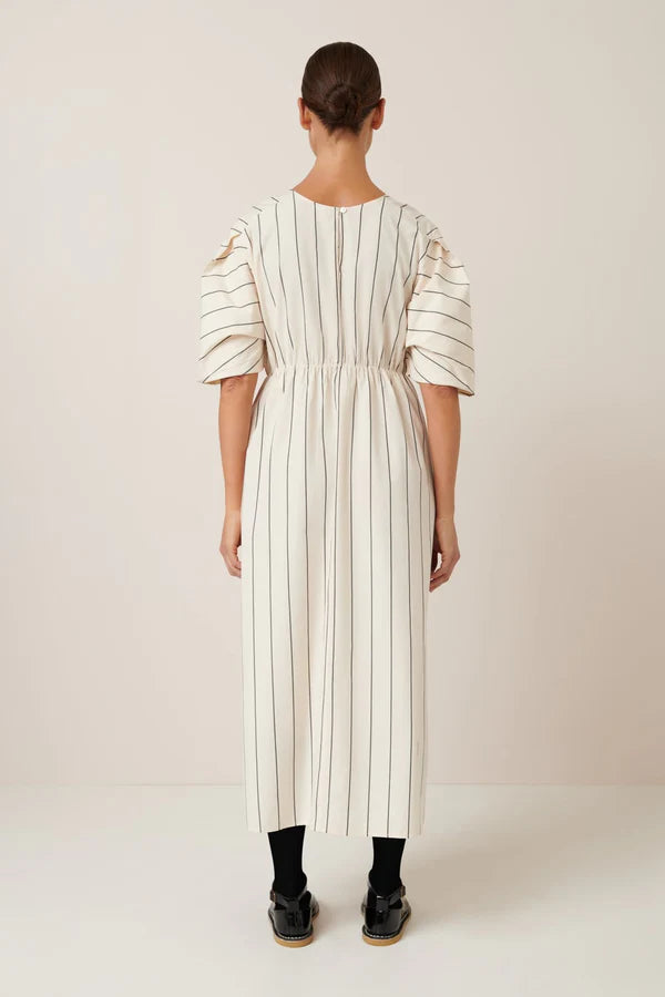 Kowtow Ellora Dress Greige Pinstripe