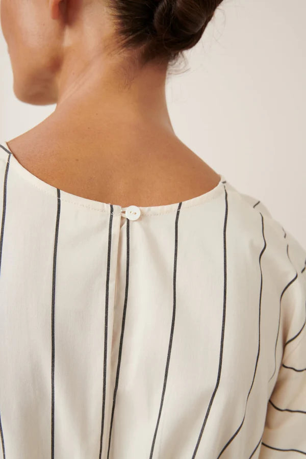 Kowtow Ellora Dress Greige Pinstripe