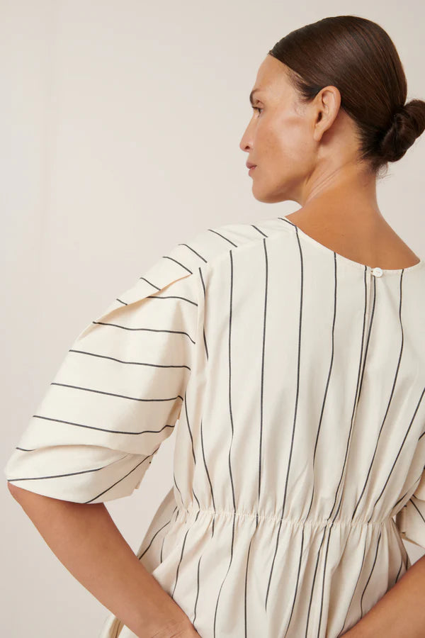 Kowtow Ellora Dress Greige Pinstripe