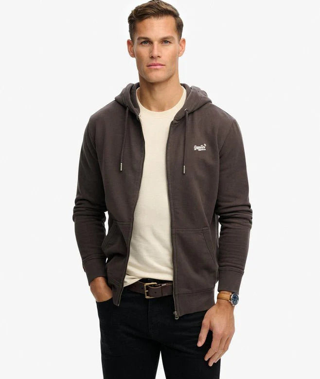 Superdry mens zip up zip through cotton hoodie jumper sweatshirt sweater in brown Two Boutique Matakana