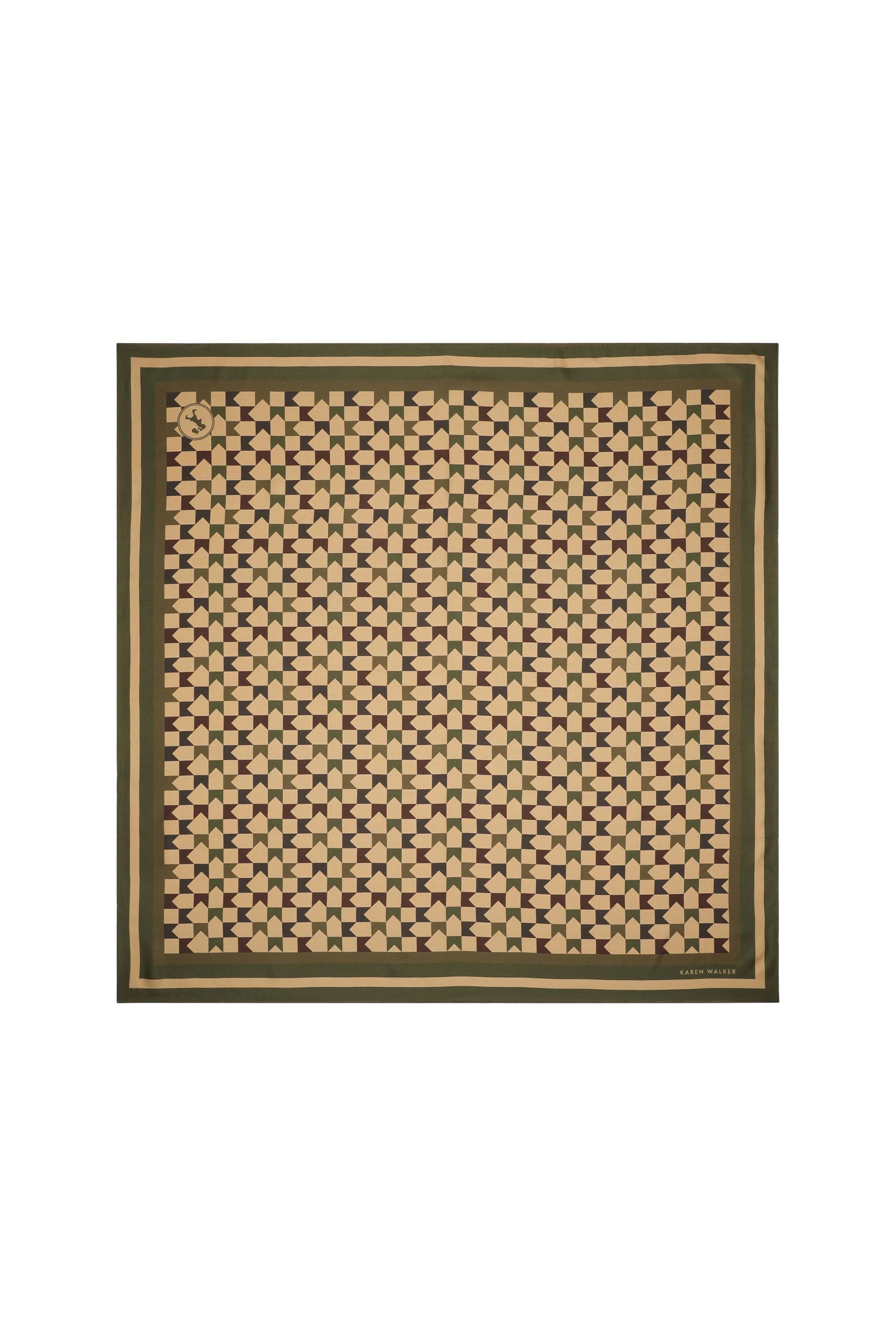 “Karen Walker Monogram Large Check Silk Scarf Tan Multi