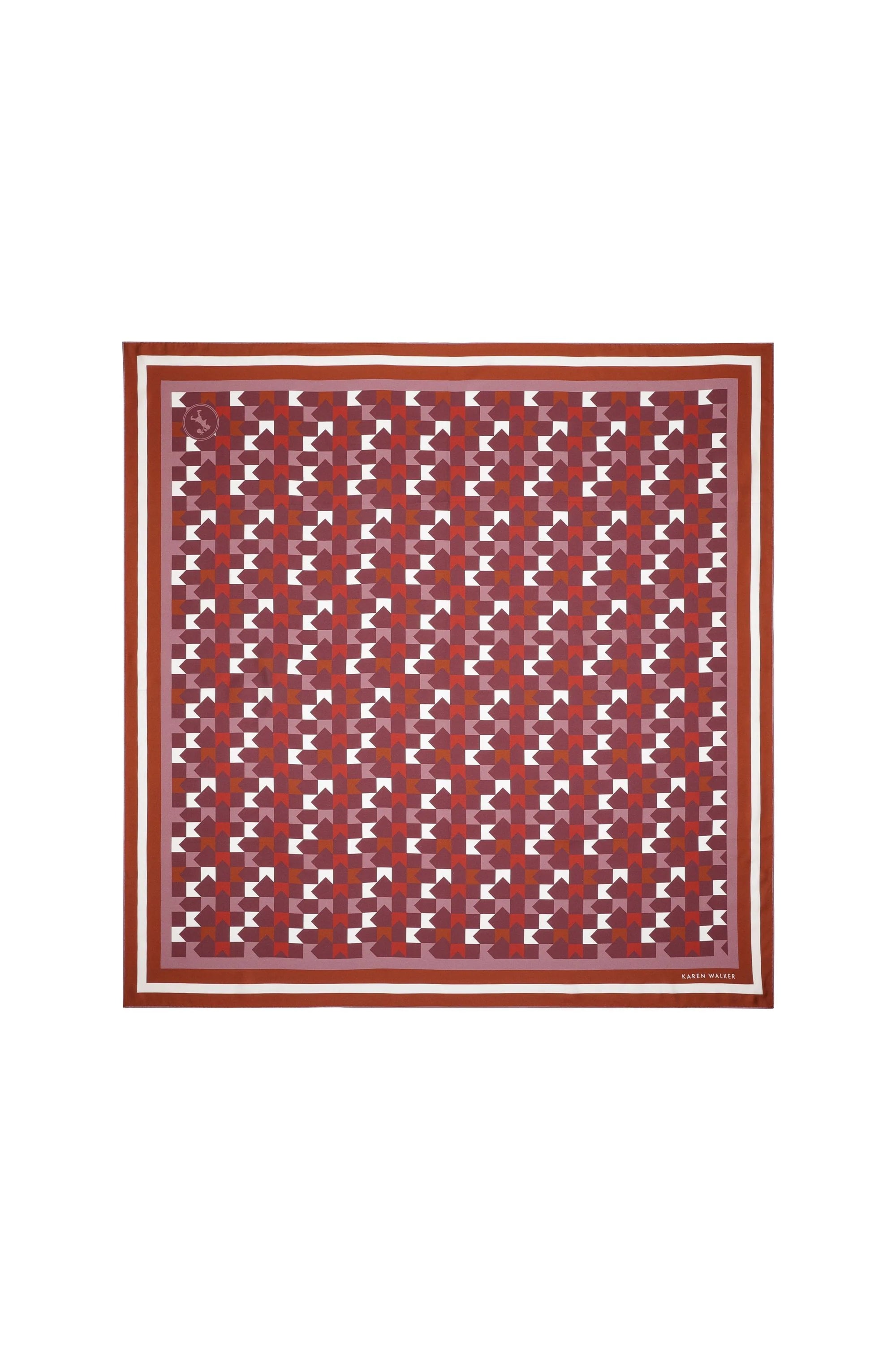 Karen Walker Monogram Large Check Silk Scarf Plum Multi