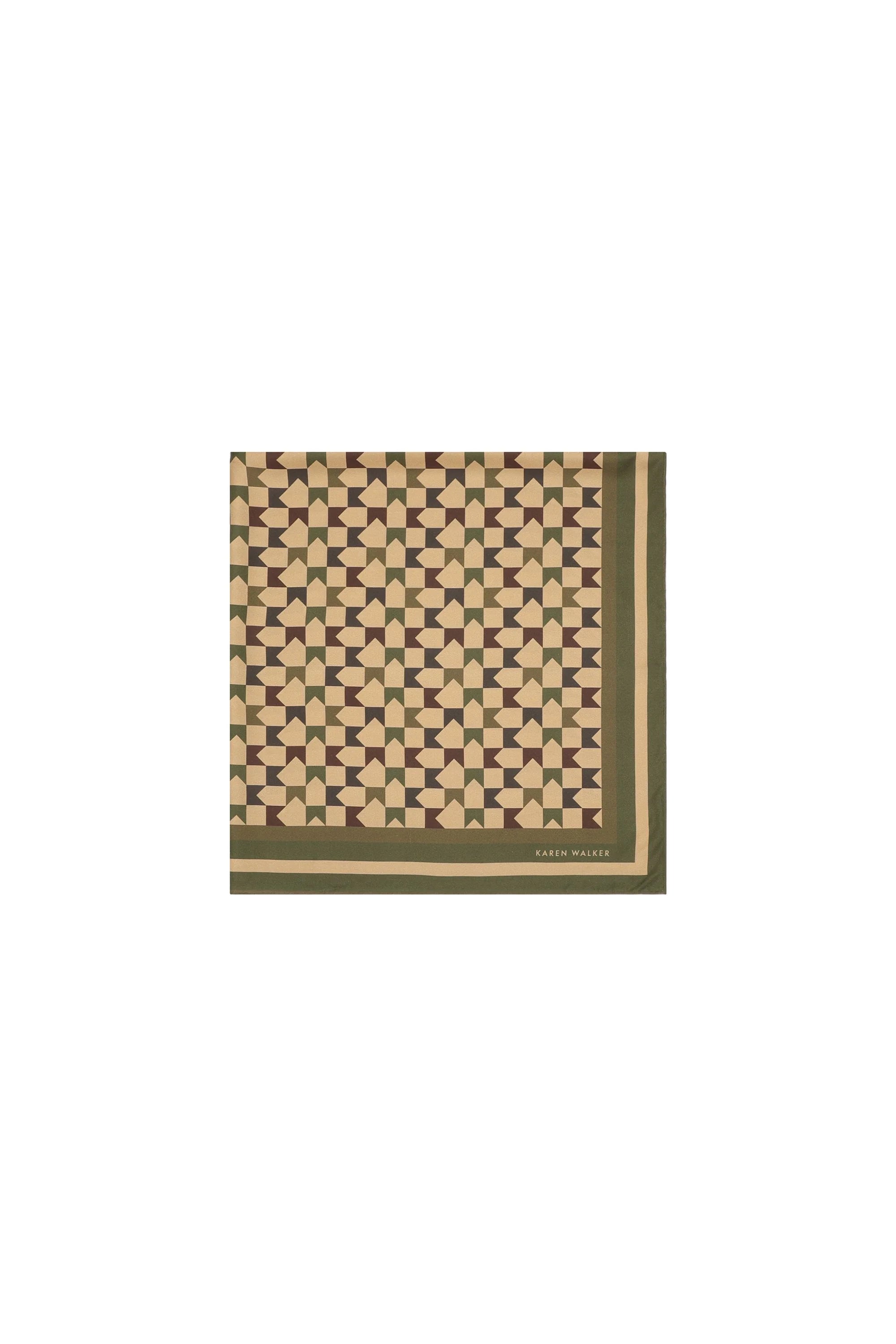 “Karen Walker Monogram Large Check Silk Scarf Tan Multi