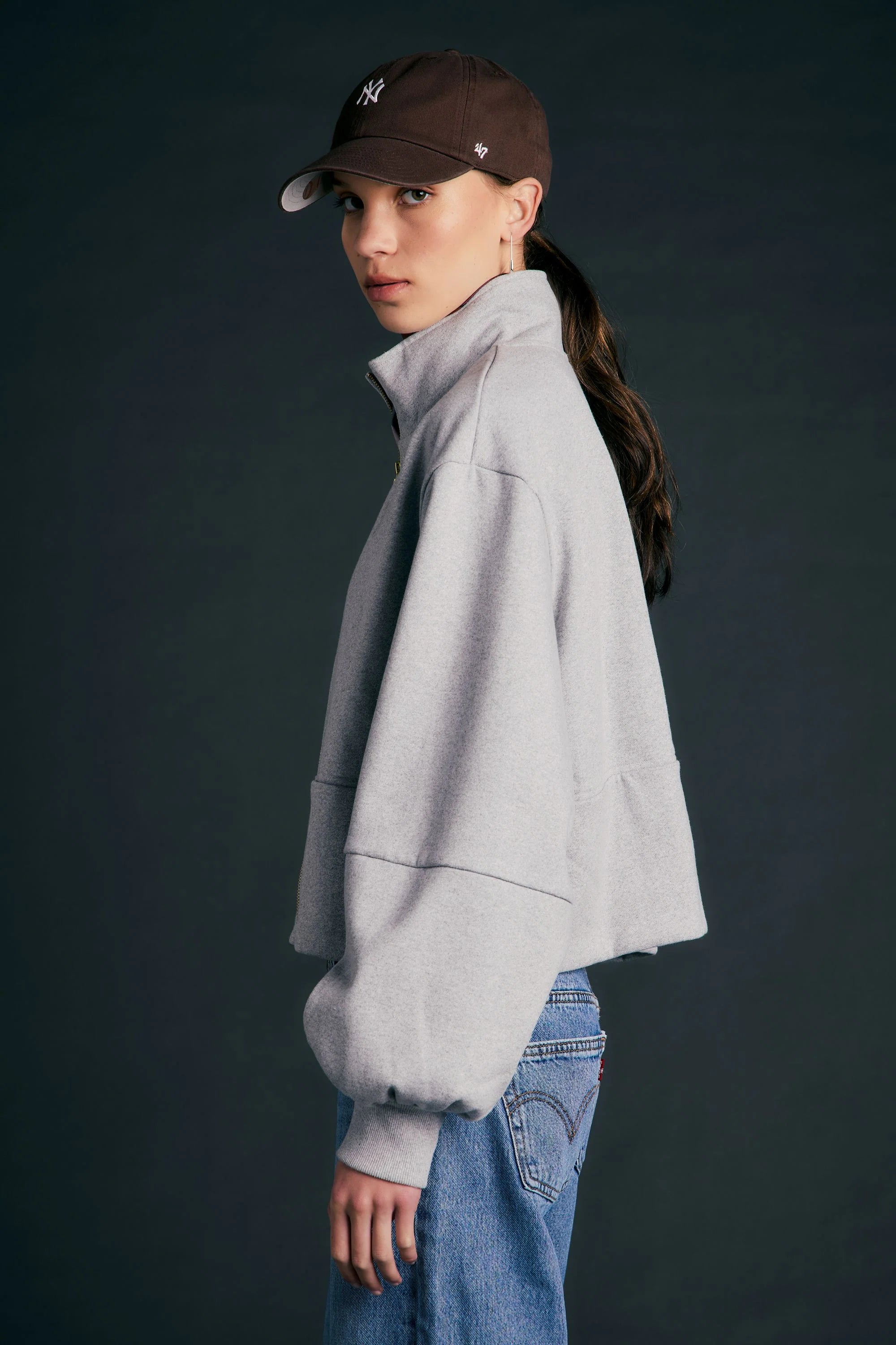 Karen Walker Runaway Zip Front Sweatshirt Grey