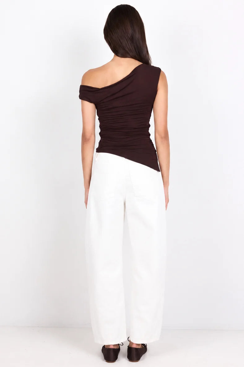 Georgia Zoe Campaign Chocolate Off Shoulder Ruched Top