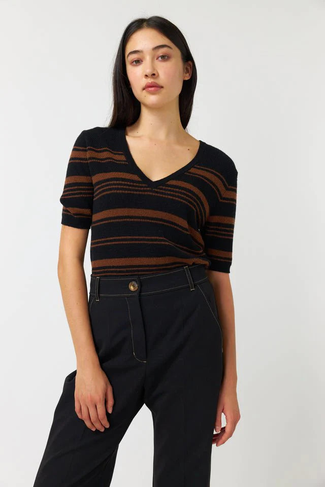 Sylvester Waffle Stripe Top Coffee
