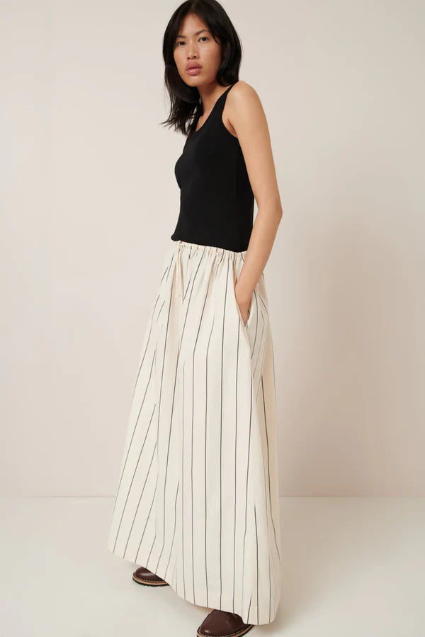 Kowtow Linear Skirt Greige Pinstripe