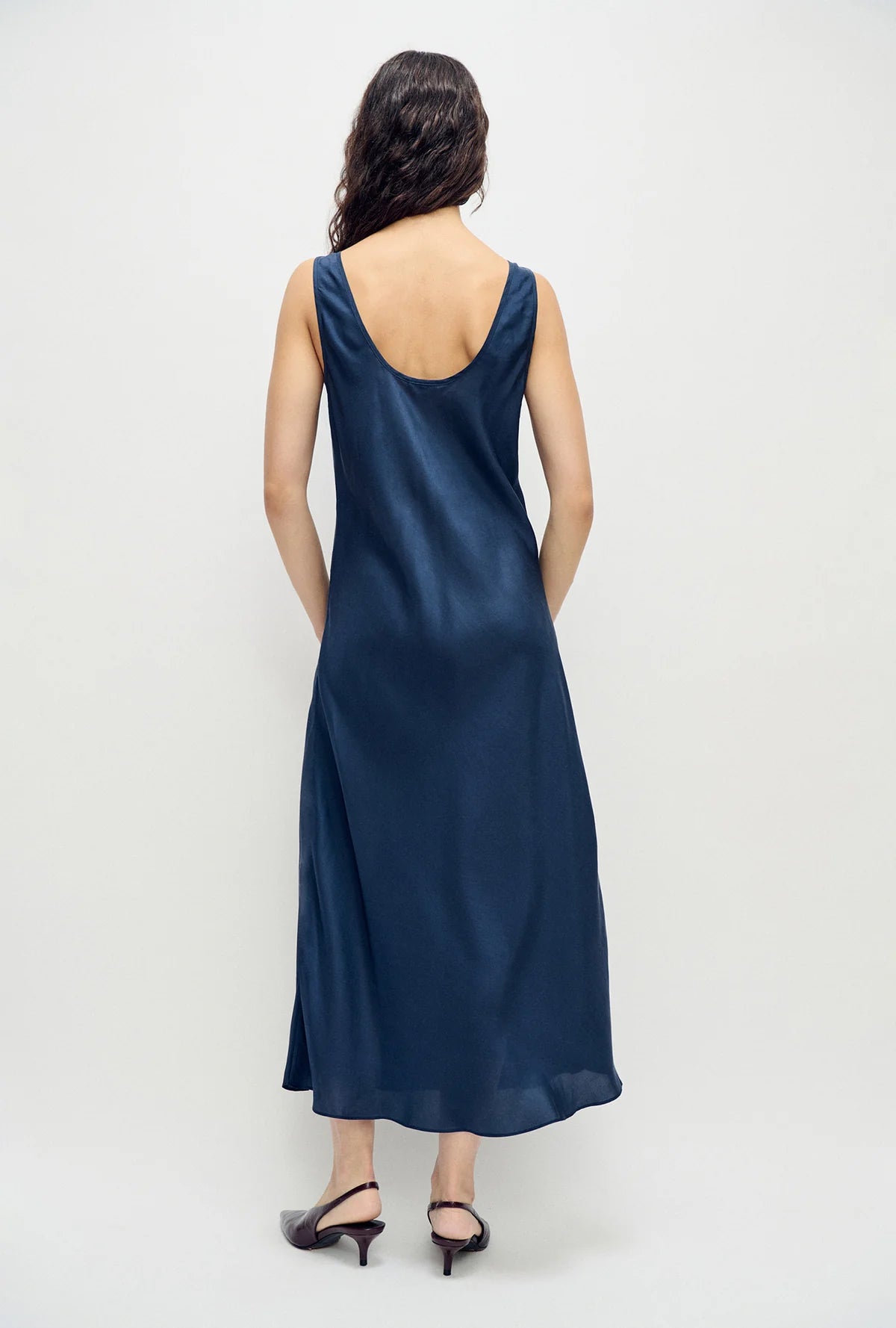 Silk Laundry Habotai Scoop Neck Dress Midnight