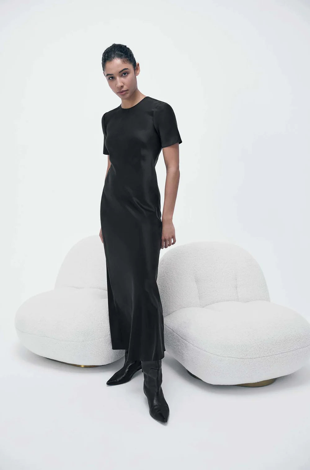 Silk Laundry Short Sleeve Bias Dress Black