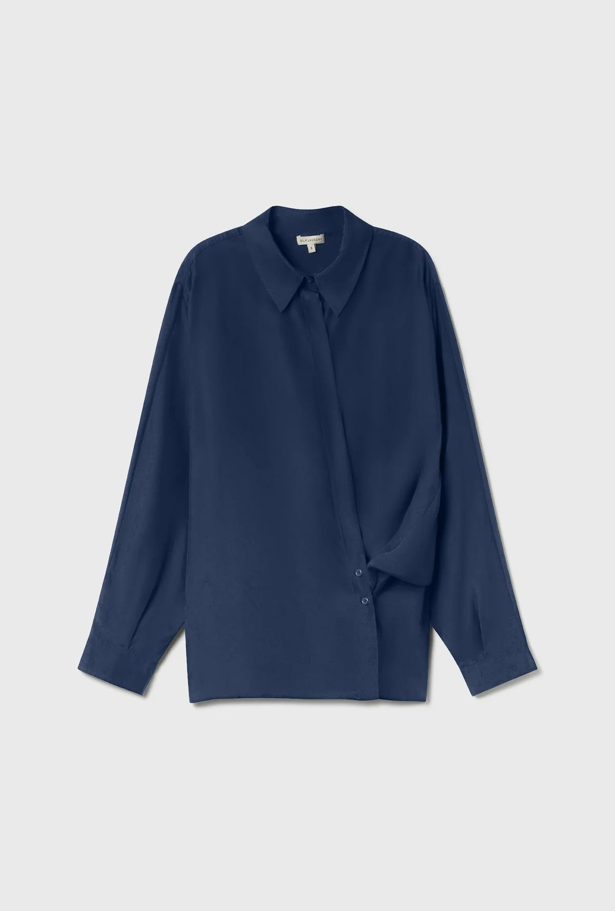 Silk Laundry Habutai Cross Over Shirt Midnight