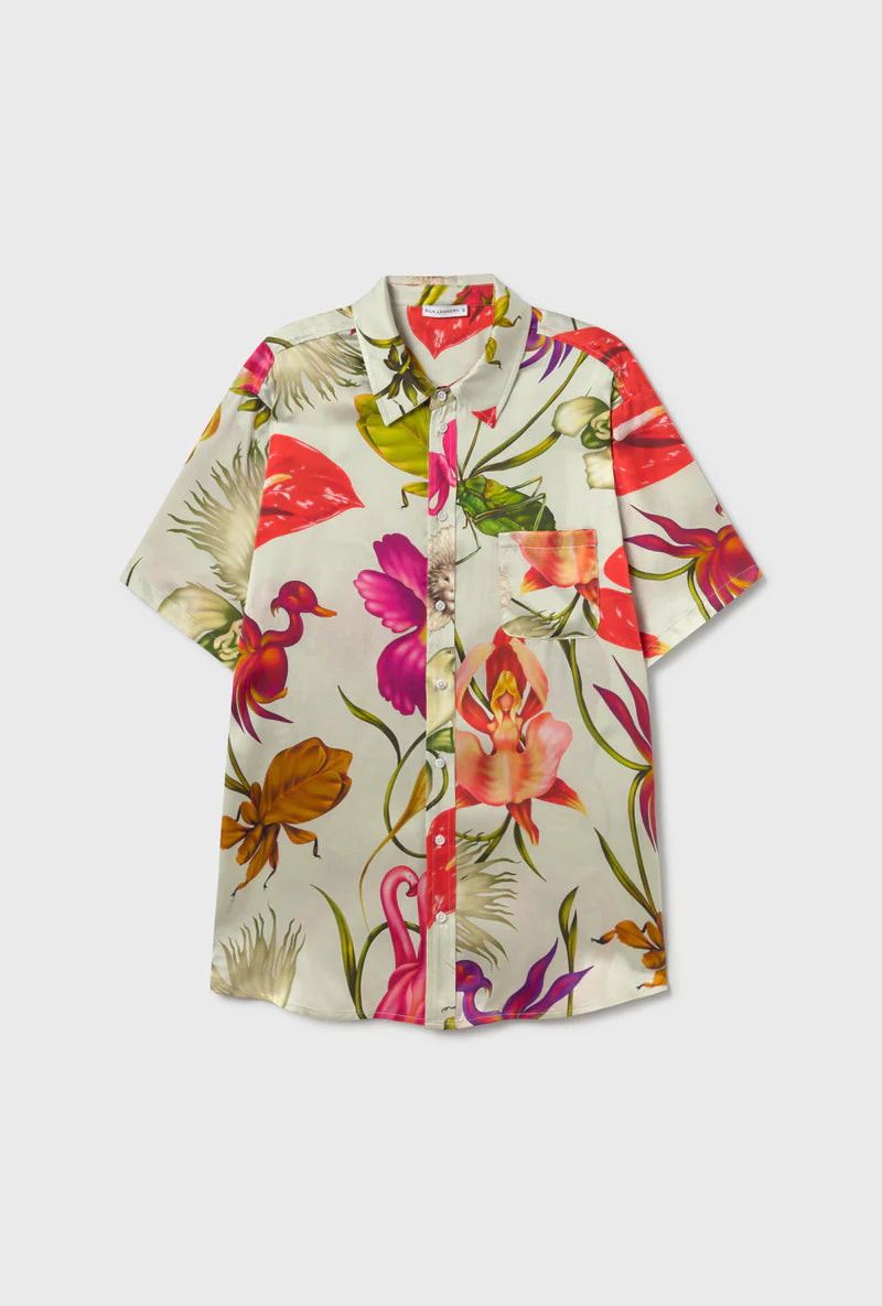 Silk Laundry Short  Sleeve Boyfriend Shirt Wonderland