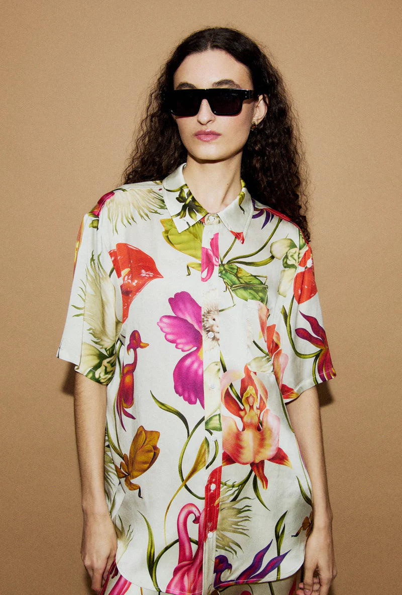 Silk Laundry Short  Sleeve Boyfriend Shirt Wonderland