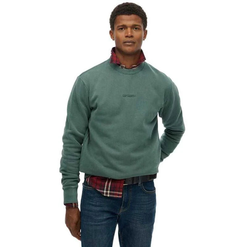 Superdry mens crew neck sweatshirt sweater pullover jumper in green cotton at Two Boutique Matakana 