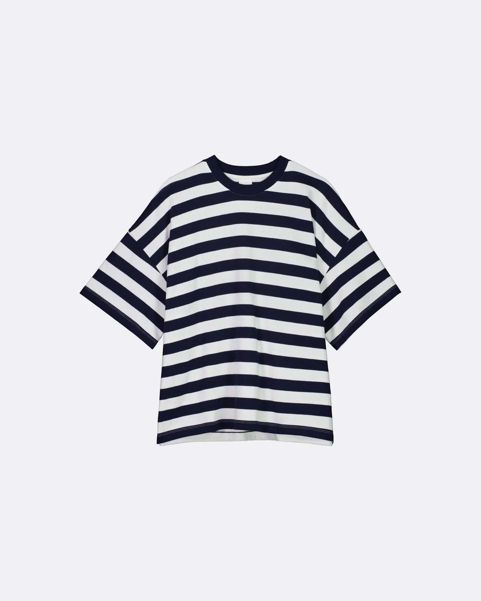 Kowtow Oversized Boxy Tee Navy White Stripe