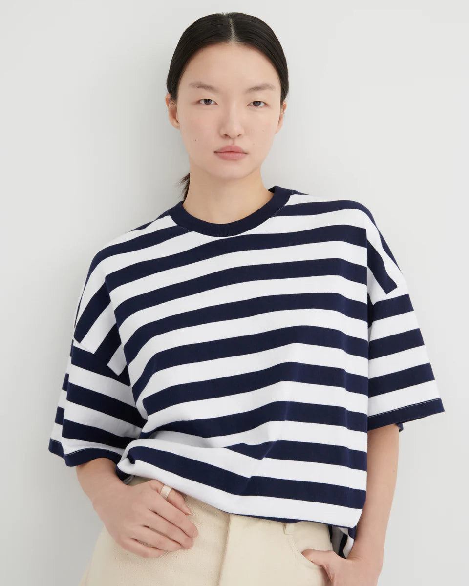 Kowtow Oversized Boxy Tee Navy White Stripe