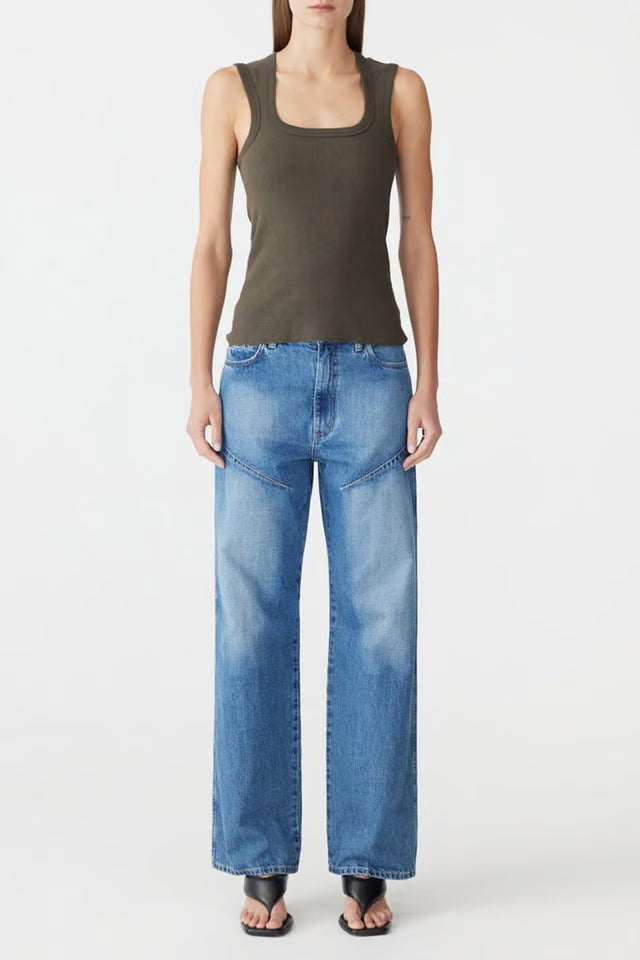 Bassike Low Scooped Rib Tank Ash