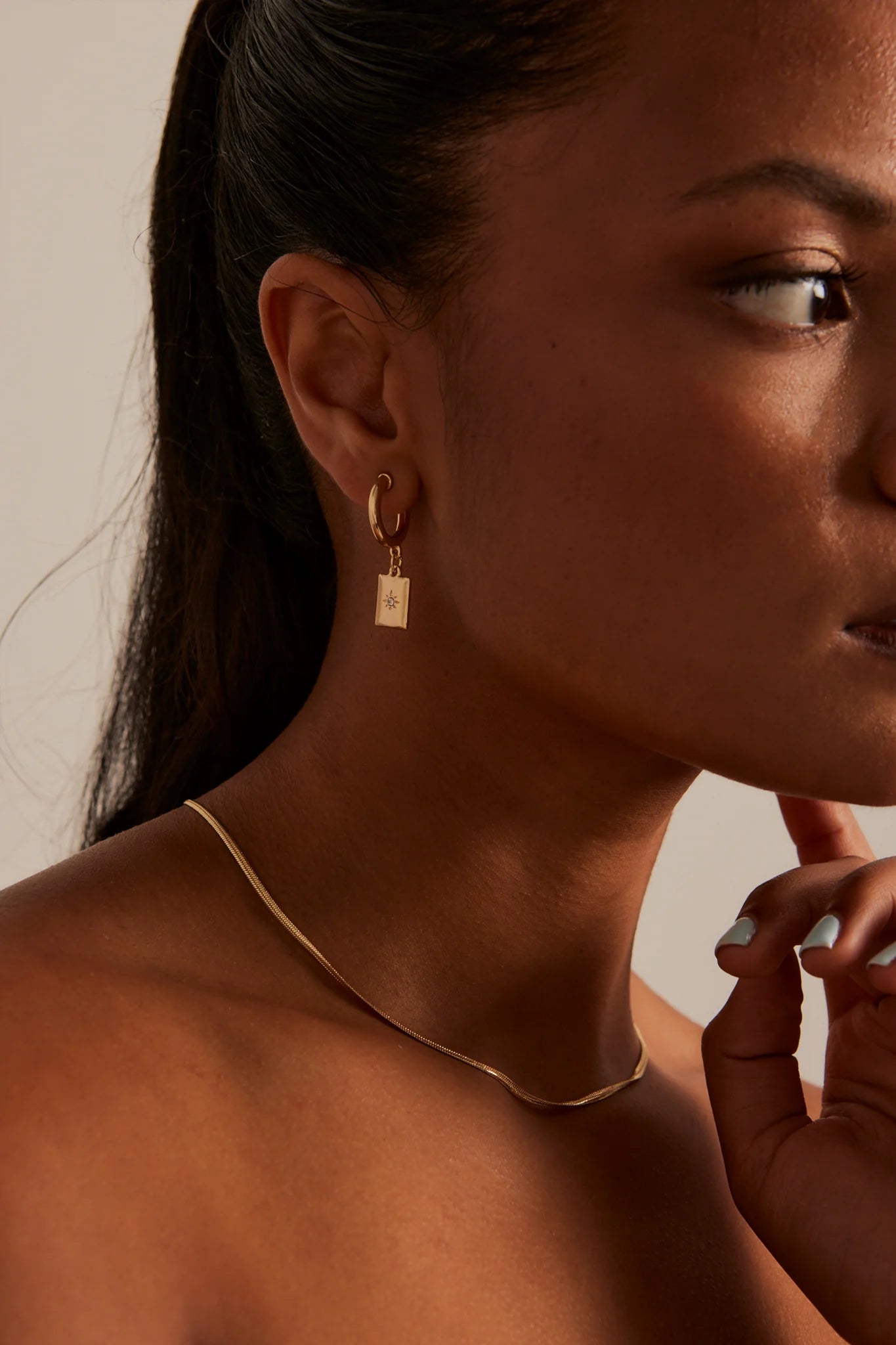 Humble + Heart Rectangle Pendant Gold Hoop Earrings