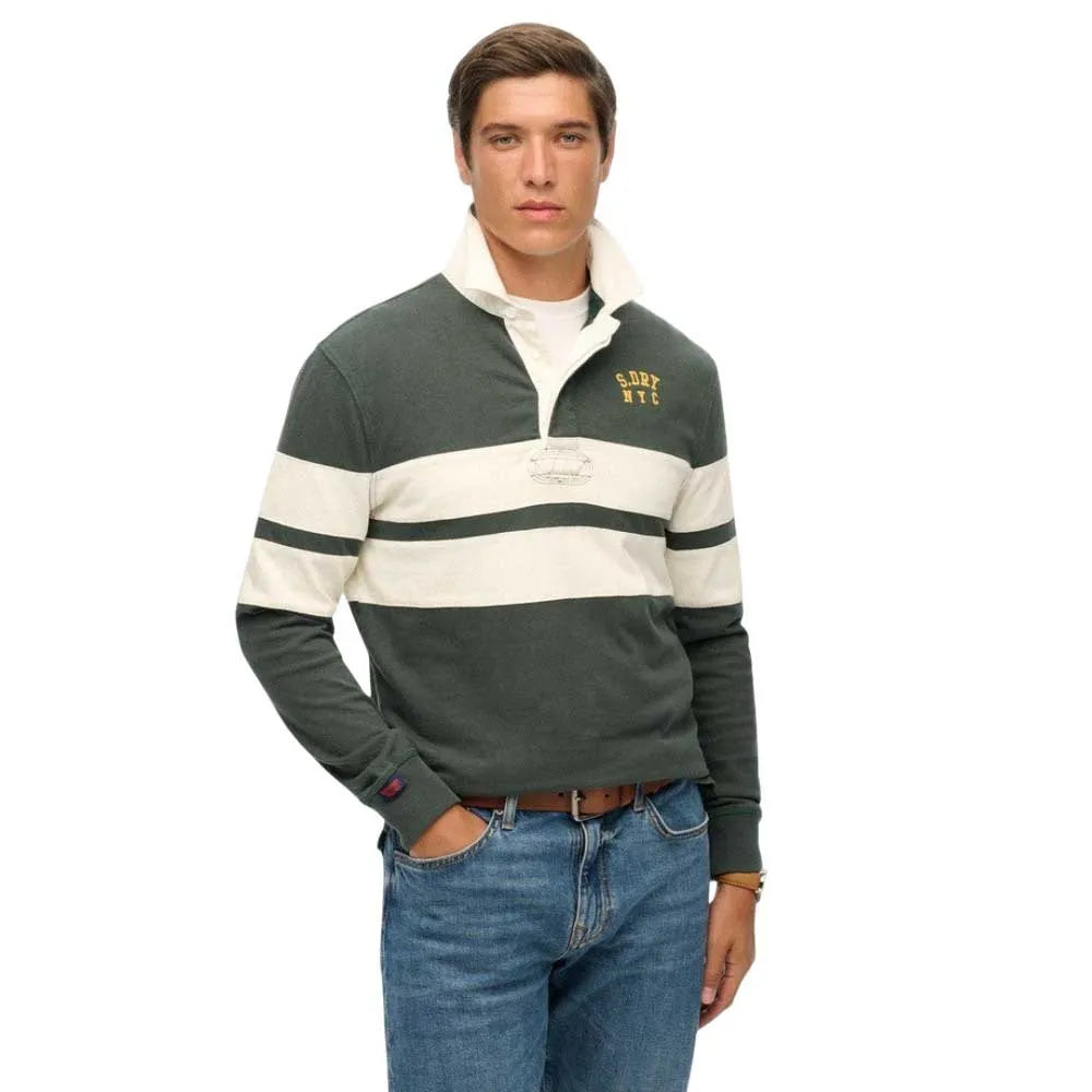 Superdry Vintage Athletic Stripe Rugby Jersey Eagle Green