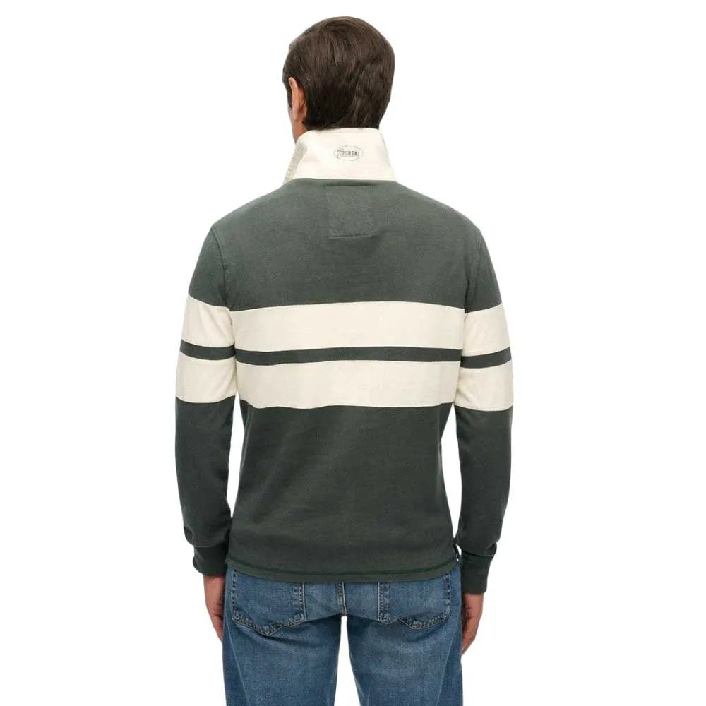 Superdry Vintage Athletic Stripe Rugby Jersey Eagle Green