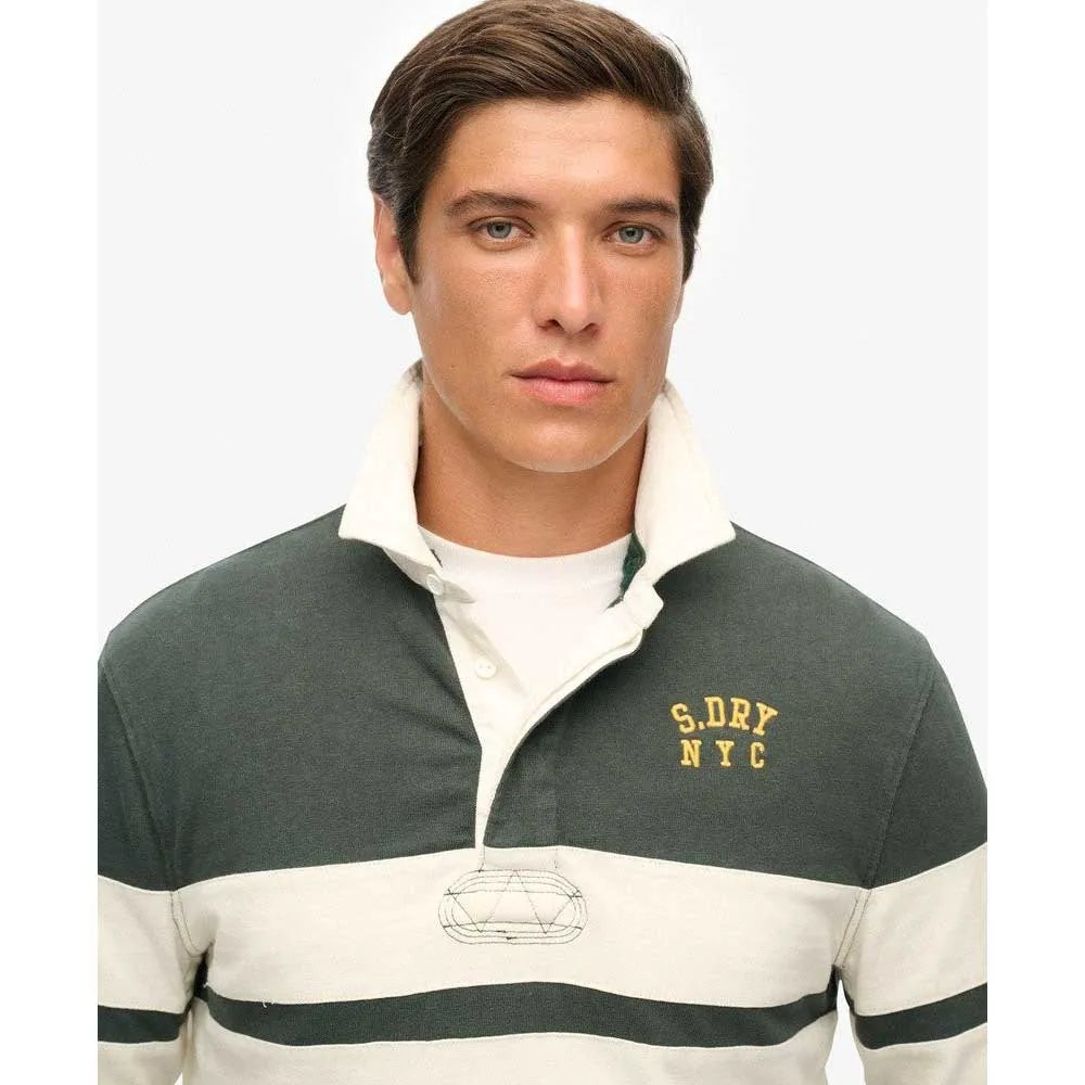 Superdry Vintage Athletic Stripe Rugby Jersey Eagle Green