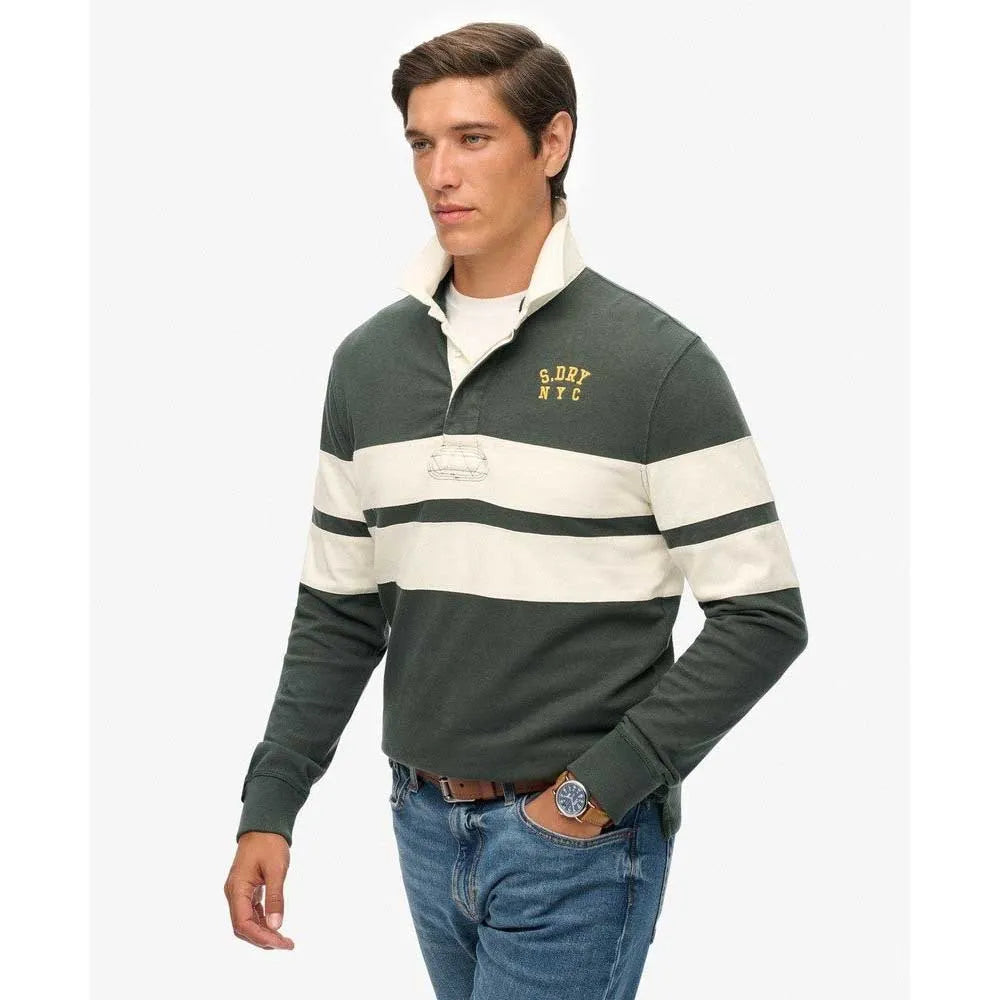 Superdry Vintage Athletic Stripe Rugby Jersey Eagle Green