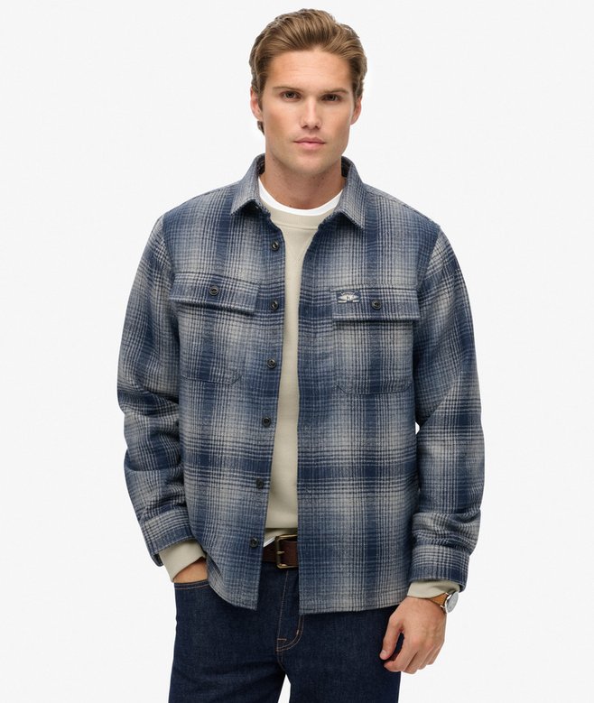 Superdry mens overshirt jacket in blue plaid at Two Boutique in Matakana 