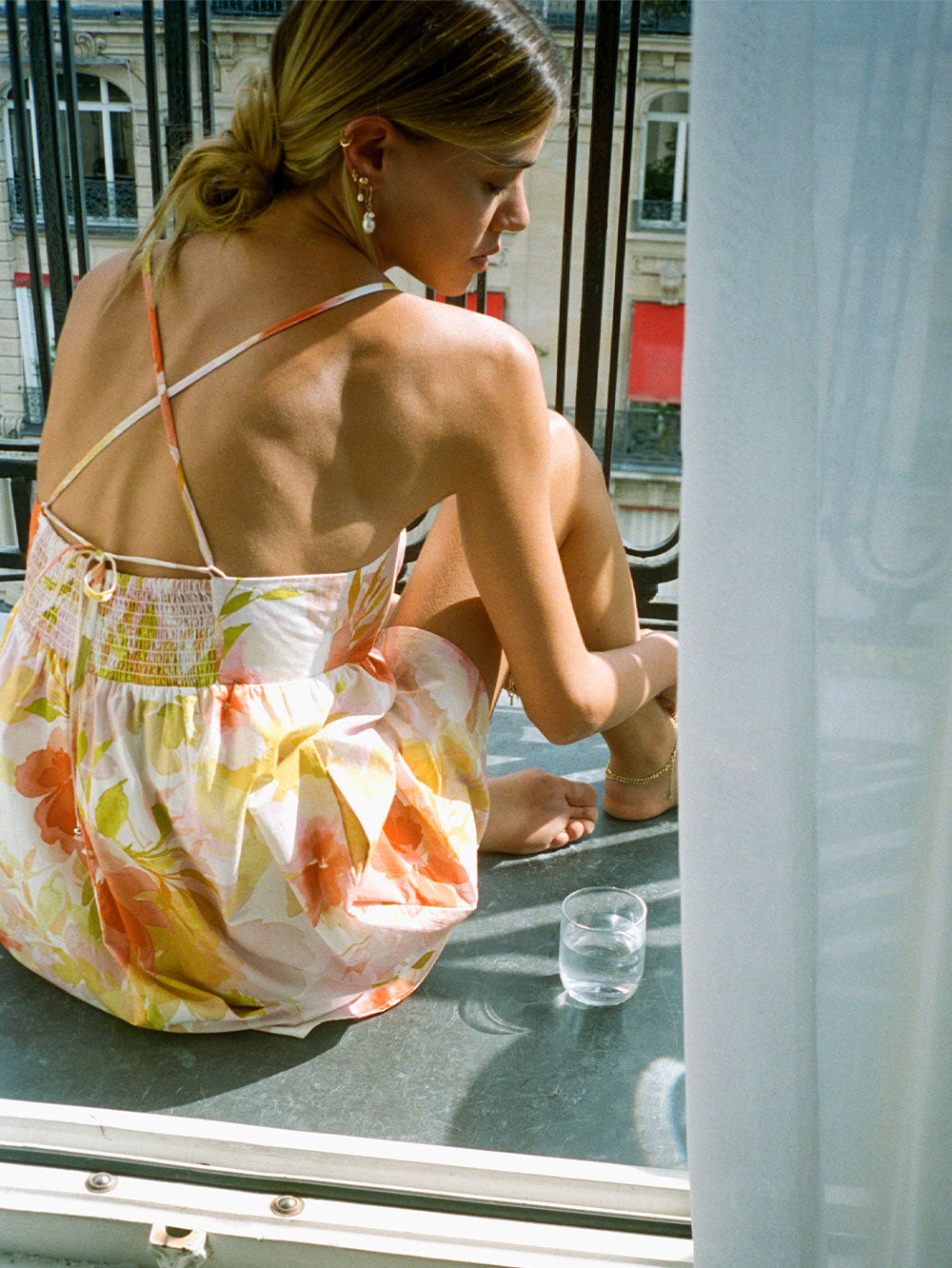 Kivari Genevieve Strappy Tie Back Dress Watercolour Floral