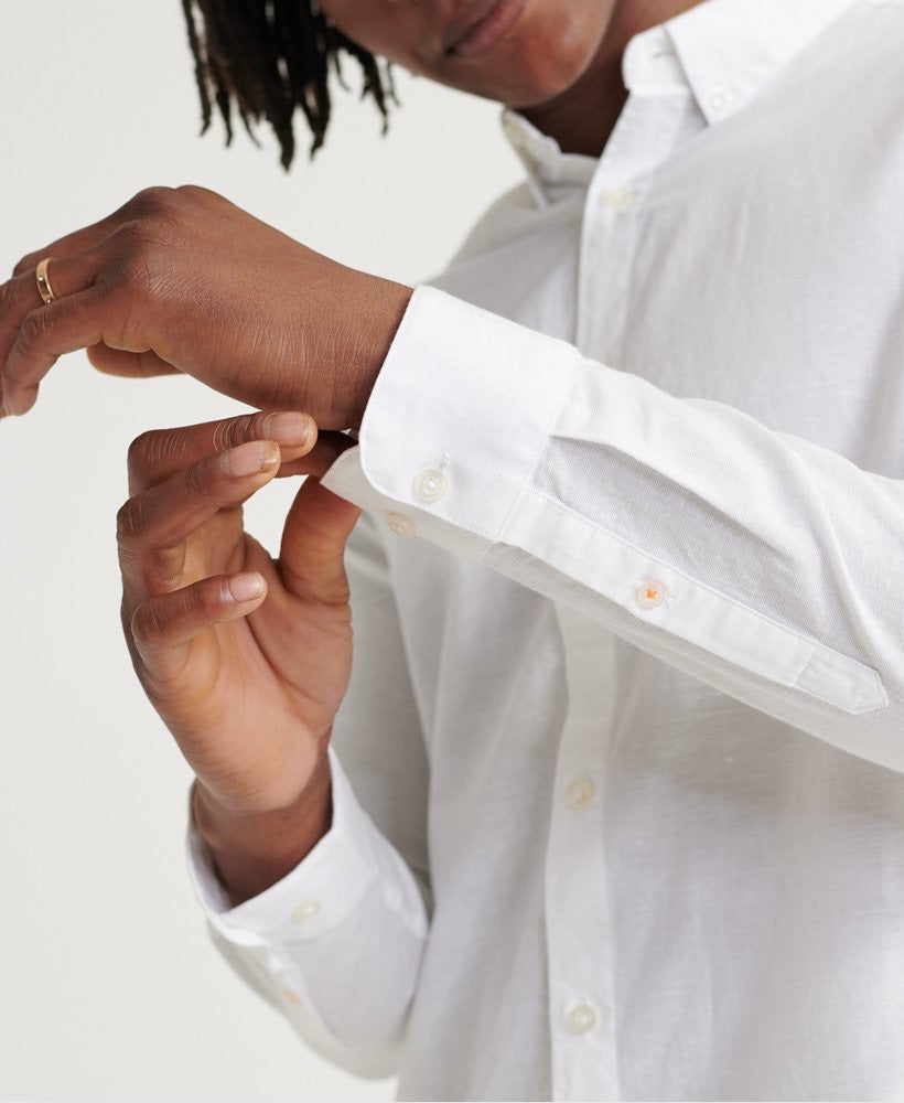Superdry Edit Linen Button LS Shirt Vivid White